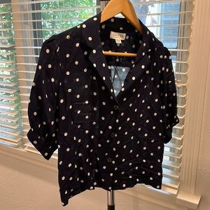 Velvet blue and white polka dot shirt